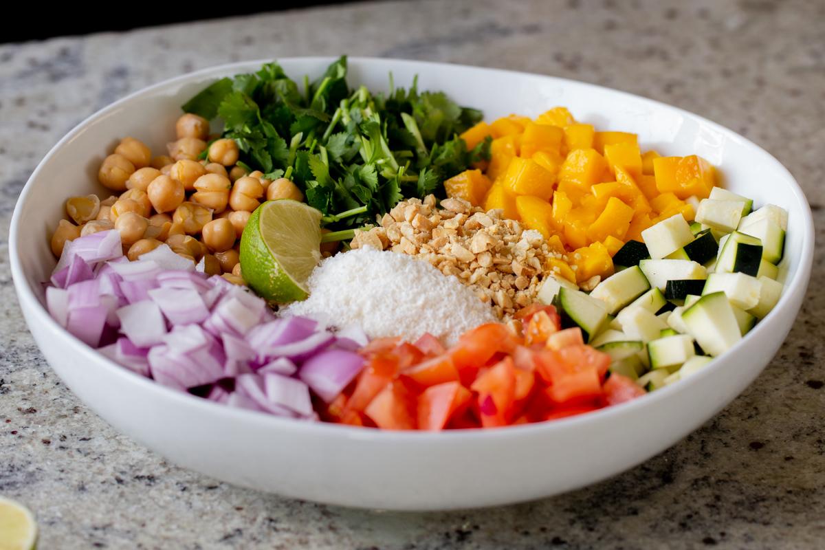 koshimbir salad ingredients in the bowl before mixing