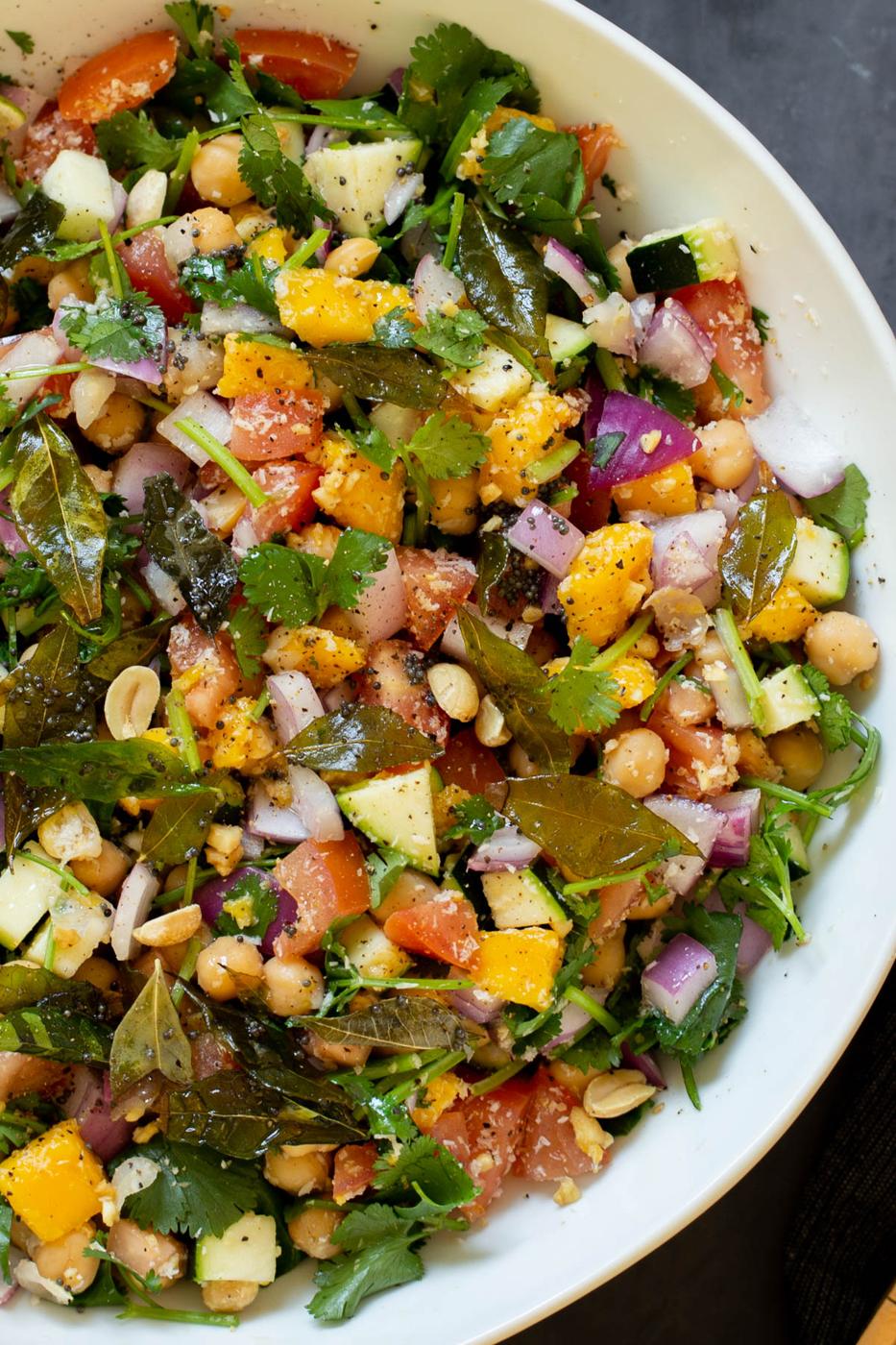 Mango Chickpea Zucchini Koshimbir Salad with Curry Leaves