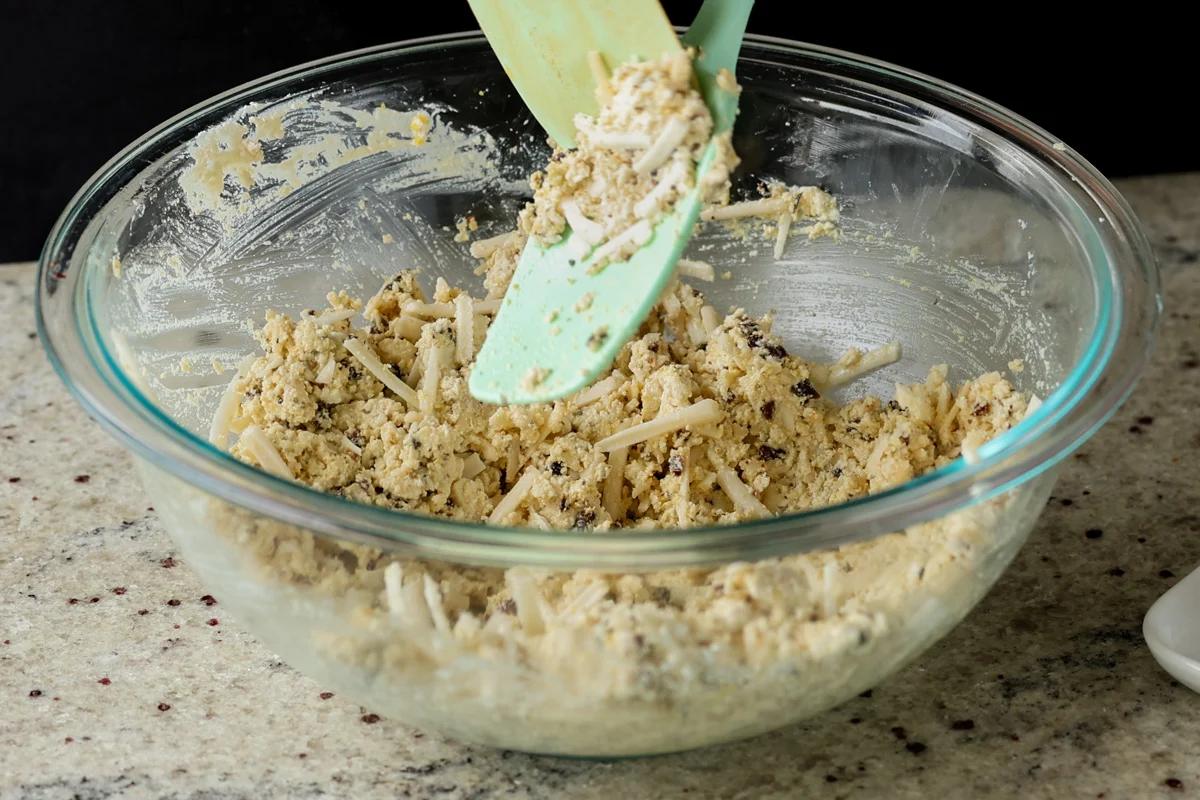 tofu filling after mixing in the vegan cheeses