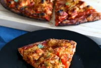 Fiery Vegan Sriracha BBQ Tofu Pizza with Zesty Pepper Jack on Spelt Crust