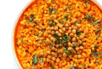 Creamy Roasted Red Pepper Pasta with a Kick of Black Pepper Chickpeas