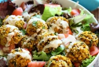 Sunshine Lentil Fritter Bowl with Tangy Tahini Dill