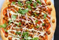 Ethiopian Berbere Chickpea Pizza with Creamy Tahini Garlic Sauce