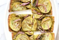 Vegan Basil Spinach Potato Pesto Pizza