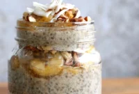 Golden Caramelized Banana Chia Pudding with Toasted Coconut