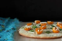 Crunchy Tomato Rings and Pea Kale Pesto Gluten Free Vegan Pizza