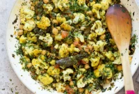 Mustard-Curry Leaf Cauliflower Chickpea and Spinach Medley
