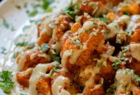Spicy Harissa Roasted Cauliflower with Creamy Tahini Dill