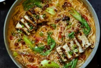 Nut-Free One-Pan Creamy Tahini Ramen with Teriyaki Tofu