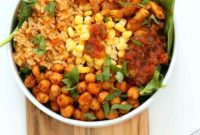 Vegan Tinga Bowl with Palm Heart Chickpea Medley and Spanish Rice