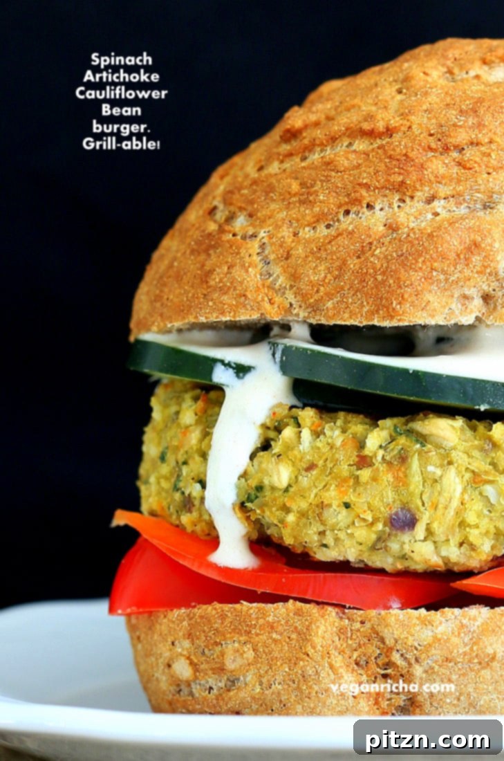 Grillable Artichoke Cauliflower Spinach Bean Burger