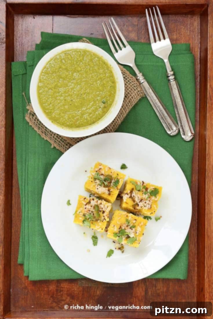 Khaman Dhokla Steamed Chickpea Flour Cakes Recipe 4 Chickpea flour Snack Cakes - Khaman Dhokla Recipe | A delightful, healthy, and easy-to-make vegan Indian breakfast.