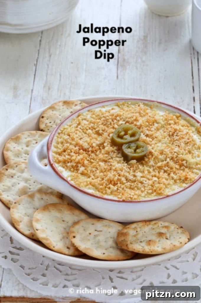 Vegan Jalapeno Popper and Havarti Dips Gluten Free Raw Options 6 Finished Vegan Jalapeno Popper and Havarti Dip topped with toasted bread crumbs, ready to be broiled for a crispy crust. VeganRicha.com