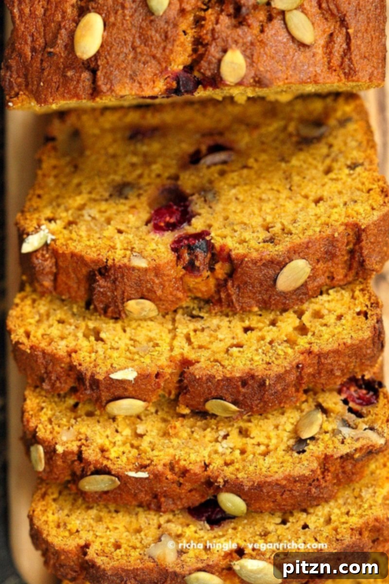 Autumn Vegan Gluten Free Pumpkin Cranberry Bread 3 Vegan Gluten free Pumpkin Bread Recipe with cranberries and walnuts. Gum-free, Soy-free. Can be made oat-free. | VeganRicha.com #vegan #glutenfree #pumpkinbread