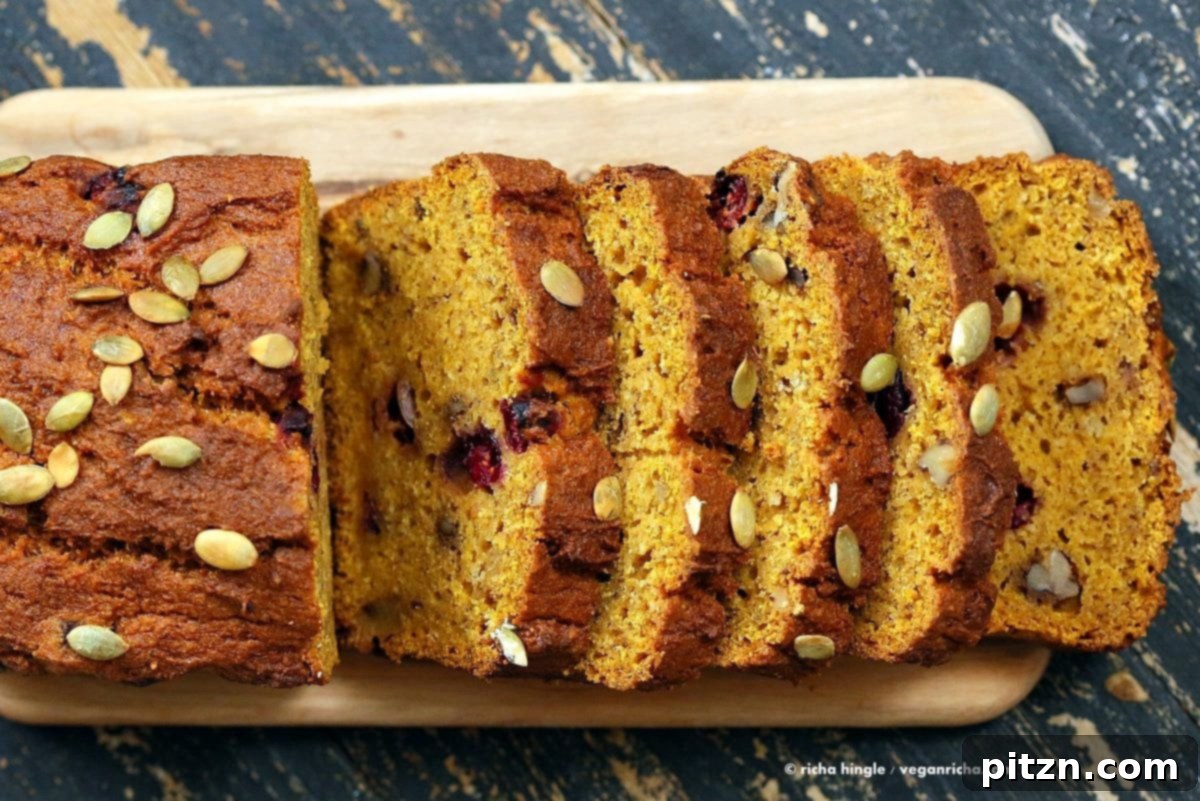 Autumn Vegan Gluten Free Pumpkin Cranberry Bread 4 Vegan Gluten free Pumpkin Bread Recipe with cranberries and walnuts. Gum-free, Soy-free. Can be made oat-free. | VeganRicha.com #vegan #glutenfree #pumpkinbread