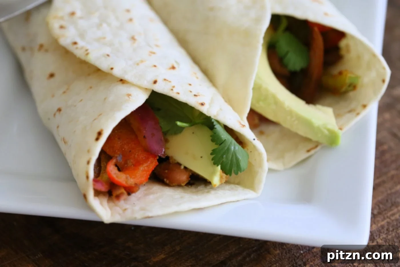 Veggie Pinto Bean Fajita Tacos with Cilantro Chile Marinade. Easy Vegan Fajitas. Amazing Fajita Marinade for veggies and Beans. Vegan Gluten-free Soy-free Vegetarian Fajita Recipe | VeganRicha.com