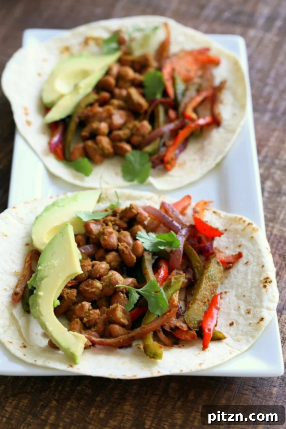 Easy Vegan Fajitas. Veggie Pinto Bean Fajita Tacos with Cilantro Chile Marinade. Amazing Fajita Marinade for veggies and Beans. Vegan Gluten-free Soy-free Vegetarian Fajita Recipe | VeganRicha.com