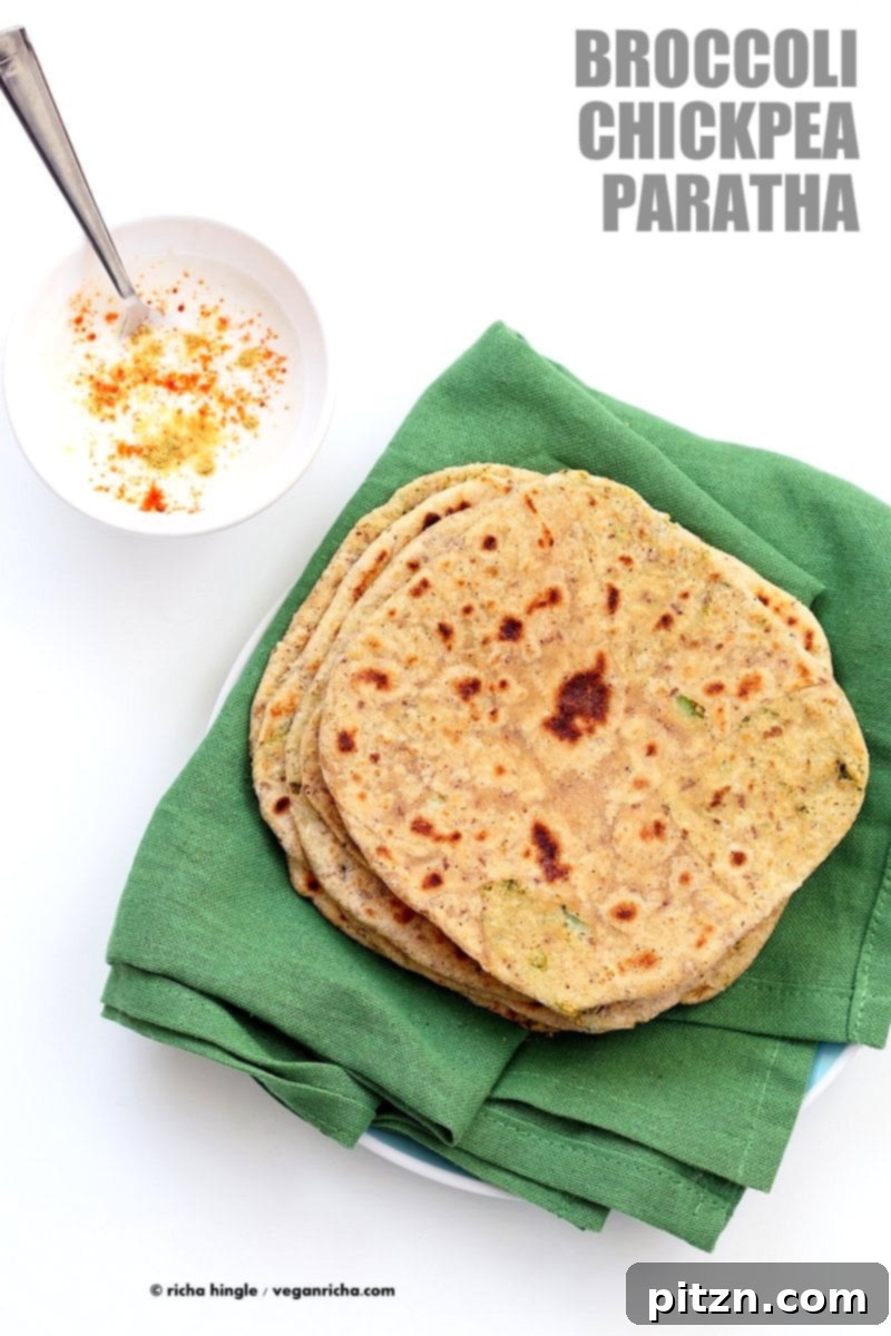 Yeast-Free Broccoli Chickpea Stuffed Parathas 2 Broccoli Chickpea Stuffed Flatbread - Broccoli Paratha. Shredded broccoli, mashed chickpeas and spices stuffed in a paratha flatbread. | Vegan Indian Recipe Soyfree