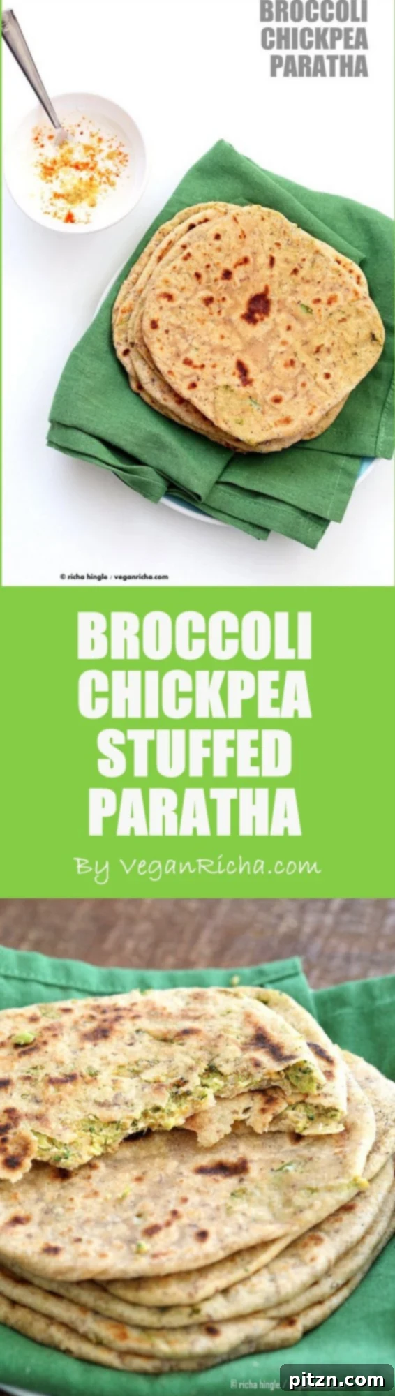 Broccoli Chickpea Stuffed Flatbread - Broccoli Paratha. Shredded broccoli, mashed chickpeas and spices stuffed in a paratha flatbread. | Vegan Indian Recipe Soyfree