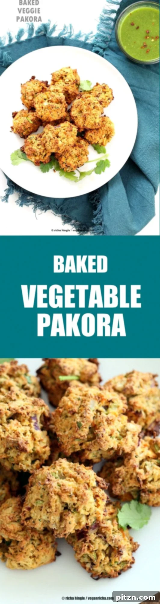 30-Minute Baked Mixed Vegetable Pakora Fritters 3 Broccoli, Cauliflower, potatoes, carrots and greens in this Mixed Vegetable Pakora. Baked Veggie Pakore Bhajjiya. Vegan Soyfree Recipe. Easily Glutenfree | VeganRicha.com