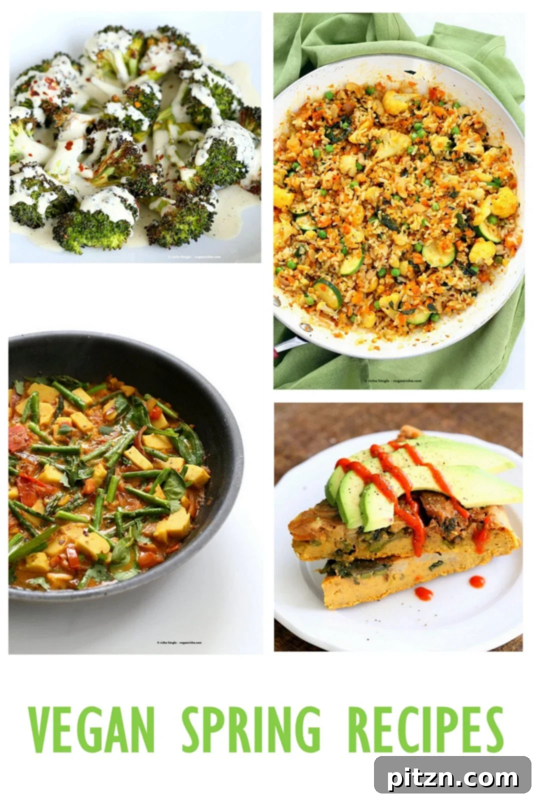 Blooming Flavors: 45 Vegan Spring Recipes 2 Vegan Spring Recipes. Spring Dinners, Soups, Appetizers and Desserts with seasonal produce like Asparagus, Strawberries, Carrots, Brussels Sprouts and more. Gluten-free Soy-free Options | VeganRicha.com
