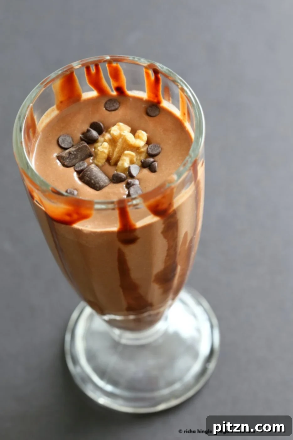 Brownie Batter Orange Chia Shake. Zesty Chocolate Chia Smoothie to start the day or to snack on this summer. Blend chocolate chips, non dairy milk, chia with or without zest, chill and serve. Vegan Glutenfree Soyfree Recipe. | VeganRicha.com