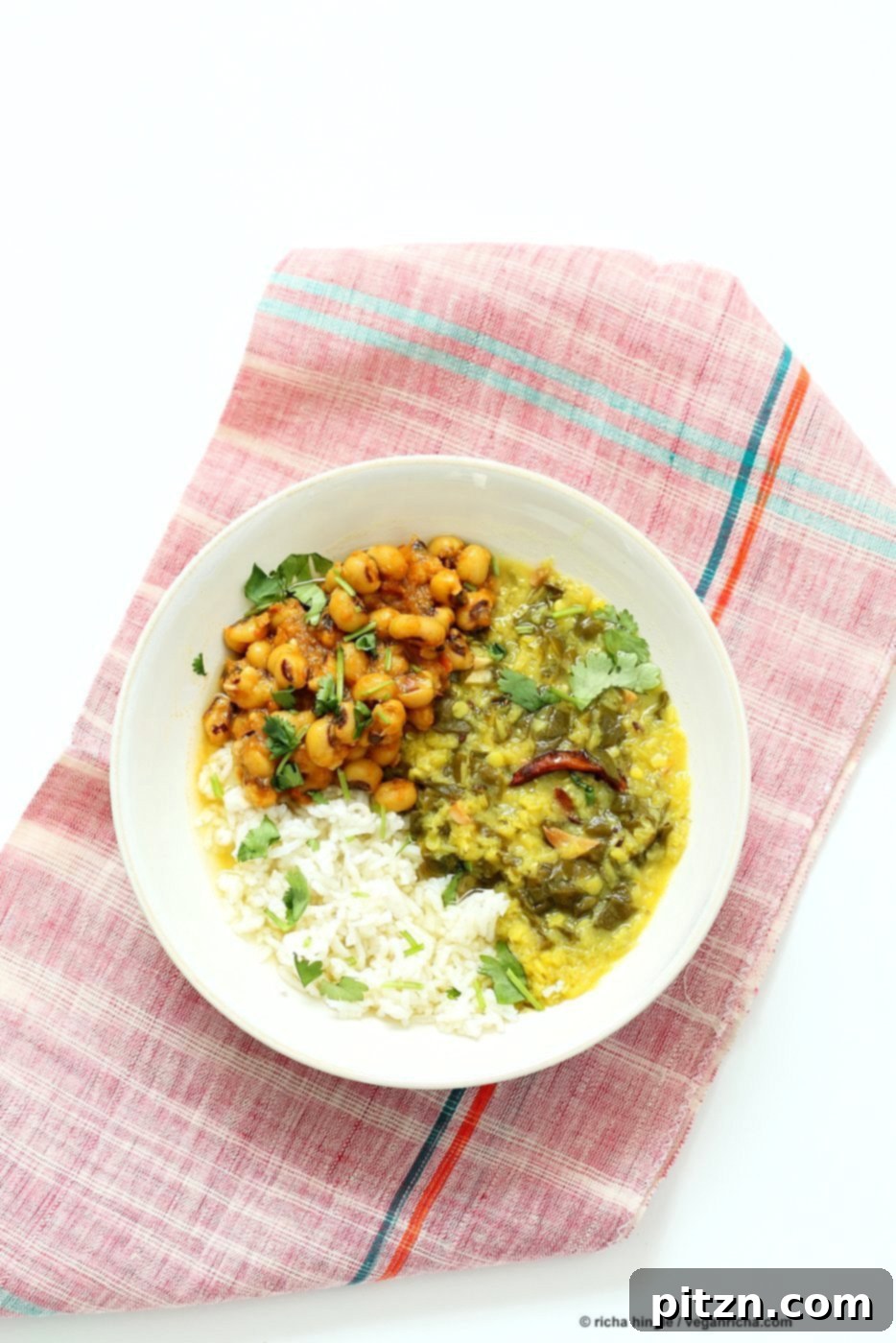 Spiced Lentil Chard Soup - Hariyali Dal. Creamy Red Lentils Cooked with Chard or other greens, tempered with whole spices. Easy weeknight Dahl. #Vegan #Glutenfree #Soyfree #Recipe | VeganRicha.com