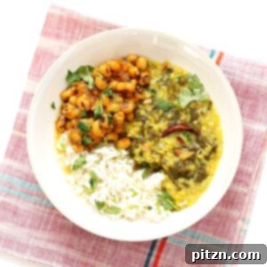 Spiced Lentil Chard Soup - Hariyali Dal. Creamy Red Lentils Cooked with Chard or other greens, tempered with whole spices. Easy weeknight Dahl. Vegan Gluten-free Soy-free Recipe | VeganRicha.com #glutenfree #veganricha #vegan