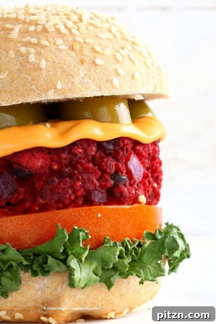 Hearty Beet & Bean Millet Burger 3 Kidney Bean Millet Beet Burger. Veggie Burgers with Beet, beans and millet (or quinoa). Bake or pan fry and serve with vegan cheese and garnishes of choice. Vegan Burger patties. Soyfree, gluten-free patties. | VeganRicha.com