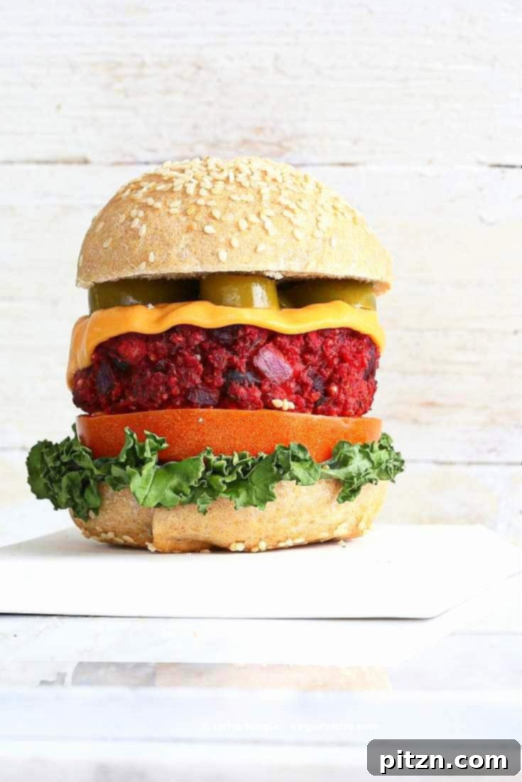 Hearty Beet & Bean Millet Burger 5 Kidney Bean Millet Beet Burger. Veggie Burgers with Beet, beans and millet (or quinoa). Bake or pan fry and serve with vegan cheese and garnishes of choice. Vegan Burger patties. Soyfree, gluten-free patties. | VeganRicha.com