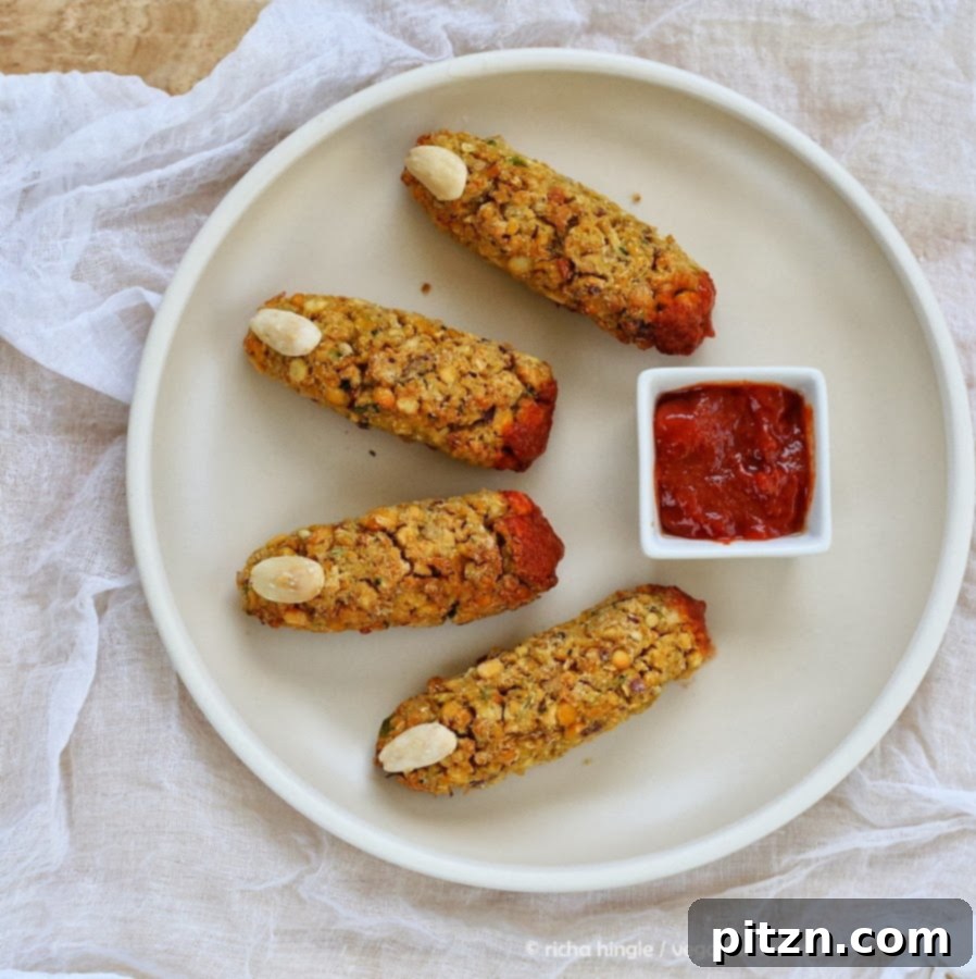 Vegan Falafel Fingers. Perfect halloween snack. Easy Witch fingers! VeganRicha.com #Glutenfree #Soyfree #Sugarfree #vegan #Recipe