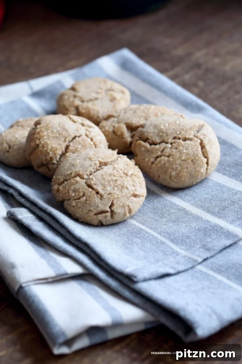 Effortless One-Bowl Ginger Tahini Cookies 3 Tahini cookies with Candied Ginger and Gingerbread Spices. Easy Holiday Cookies. Vegan Nut-free Palm oil-free Recipe | VeganRicha.com