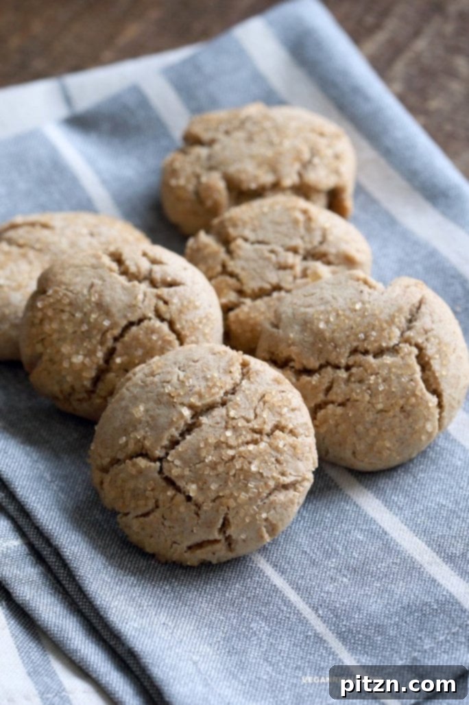Effortless One-Bowl Ginger Tahini Cookies 6 Tahini cookies with Candied Ginger and Gingerbread Spices. Easy Holiday Cookies. Vegan Nut-free Palm oil-free Recipe | VeganRicha.com