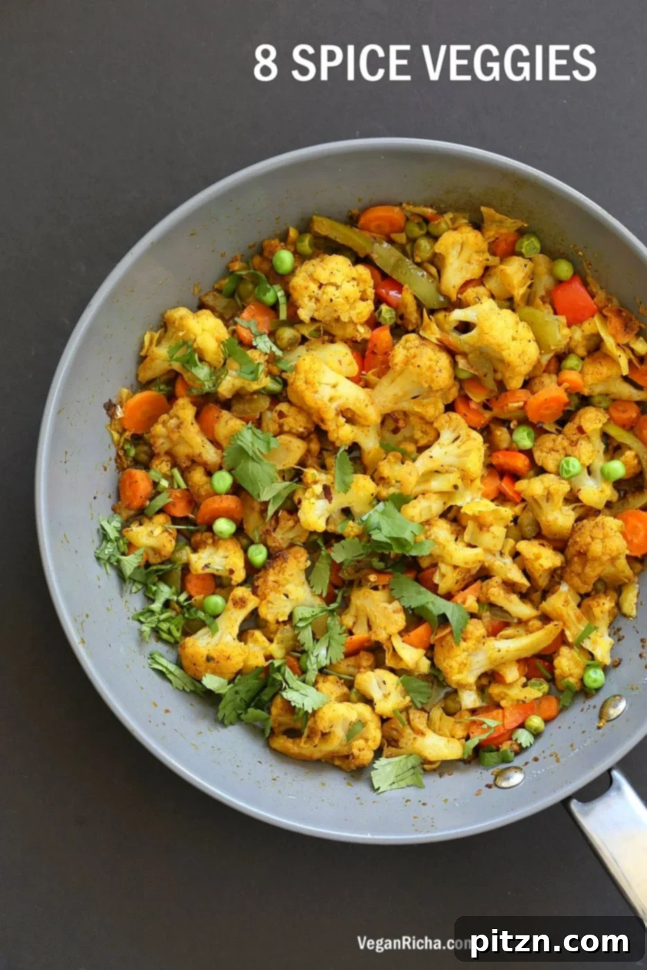 8 Spice Veggie Stir fry - 1 Pot Vegetable Masala Subzi. Use up the veggies to make this dry Veggie Stir fry with Indian Spices. Serve with Dal or Curries. Vegan, Gluten-free, Soy-free, Nut-free Recipe | VeganRicha.com