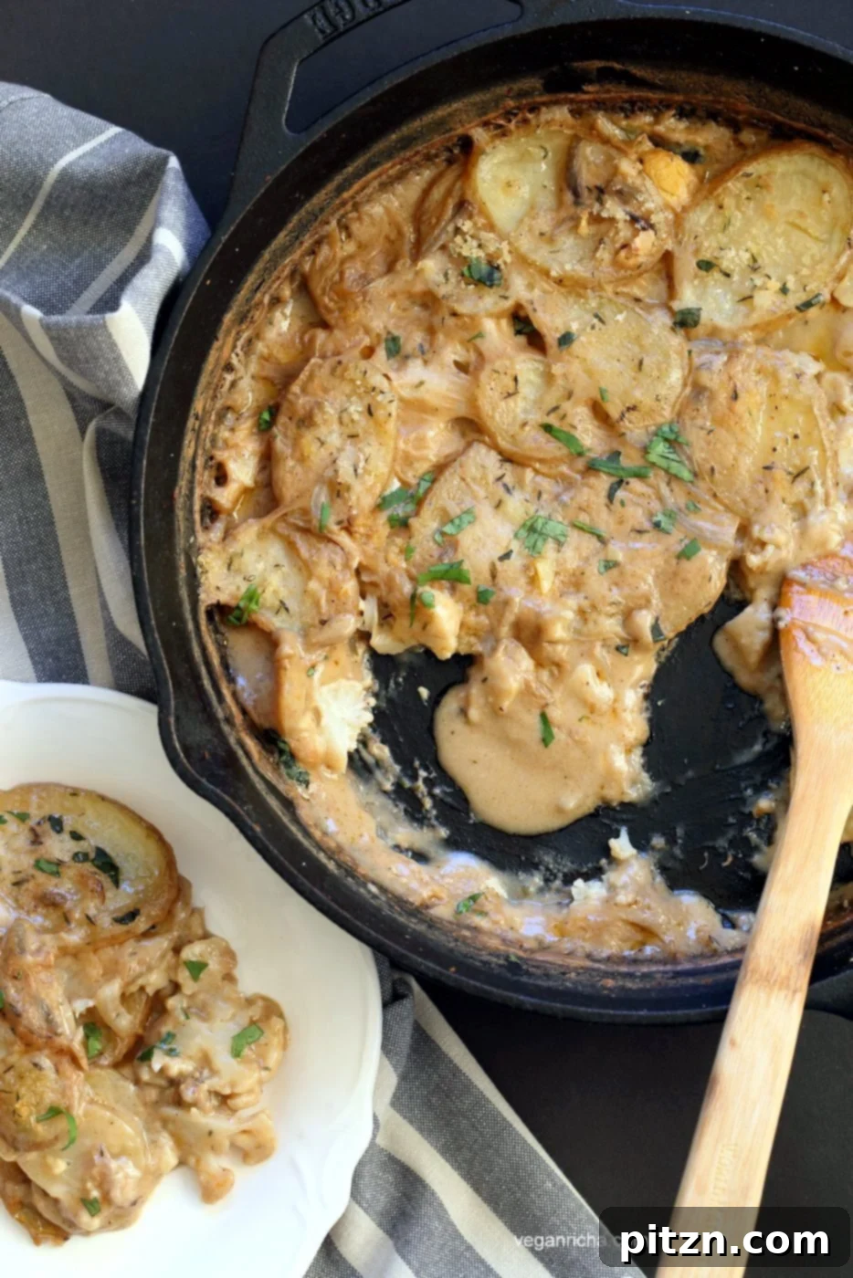 Caribbean Curry Vegan Scallop Bake 2 Creamy Vegan Scalloped Potatoes and Cauliflower with Jamaican Curry Spices - a rich and flavorful plant-based gratin that's gluten-free and nut-free friendly. #vegan #soyfree #veganricha #recipe