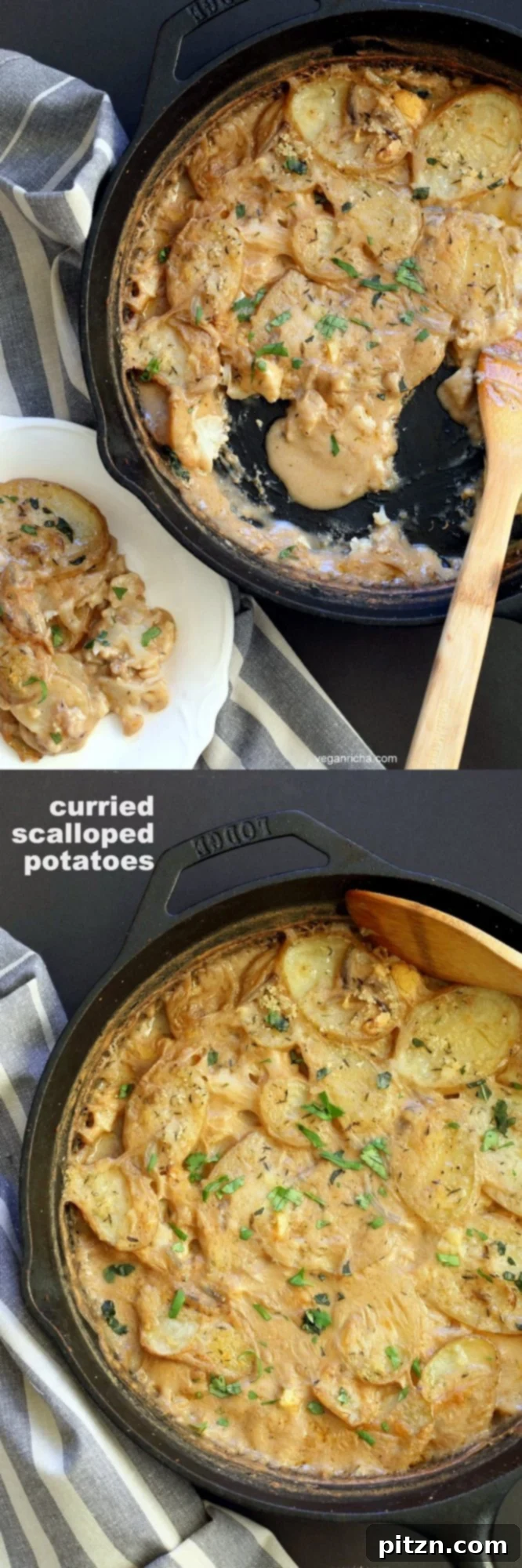 Caribbean Curry Vegan Scallop Bake 4 Vegan Scalloped Potatoes and Cauliflower with Jamaican Curry Spices. Curried Scalloped Potatoes. Vegan Potato Gratin. Easily made gluten-free. #vegan #soyfree #veganricha #recipe | VeganRicha.com