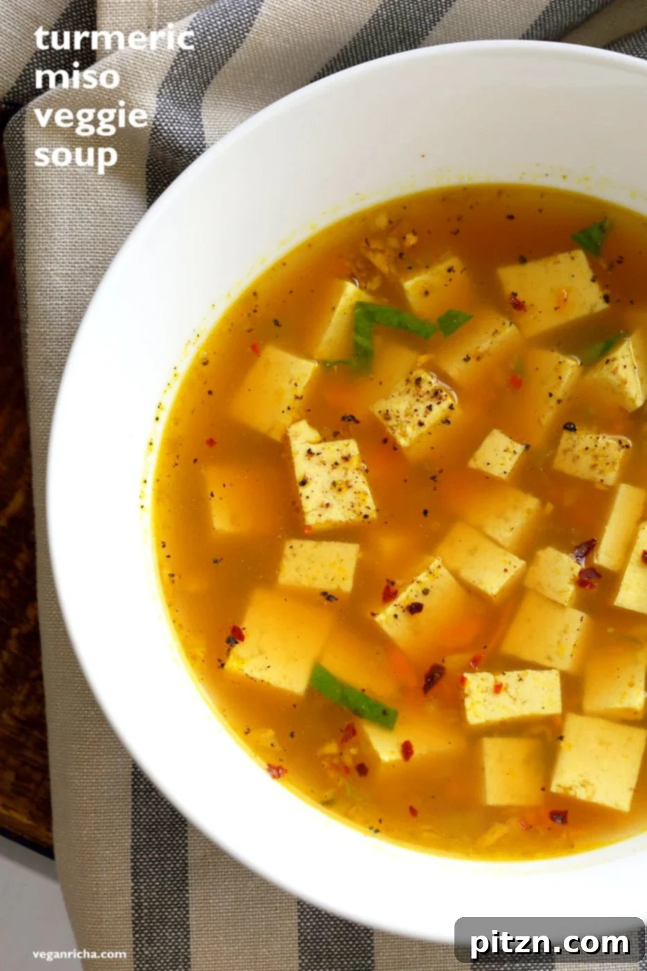 Golden Miso Bliss with Ginger, Garlic and Tofu 2 Soothing Turmeric Miso Soup with Ginger, Garlic, and Tofu – A Vegan, Gluten-Free, and Nut-Free Cold Remedy | VeganRicha.com