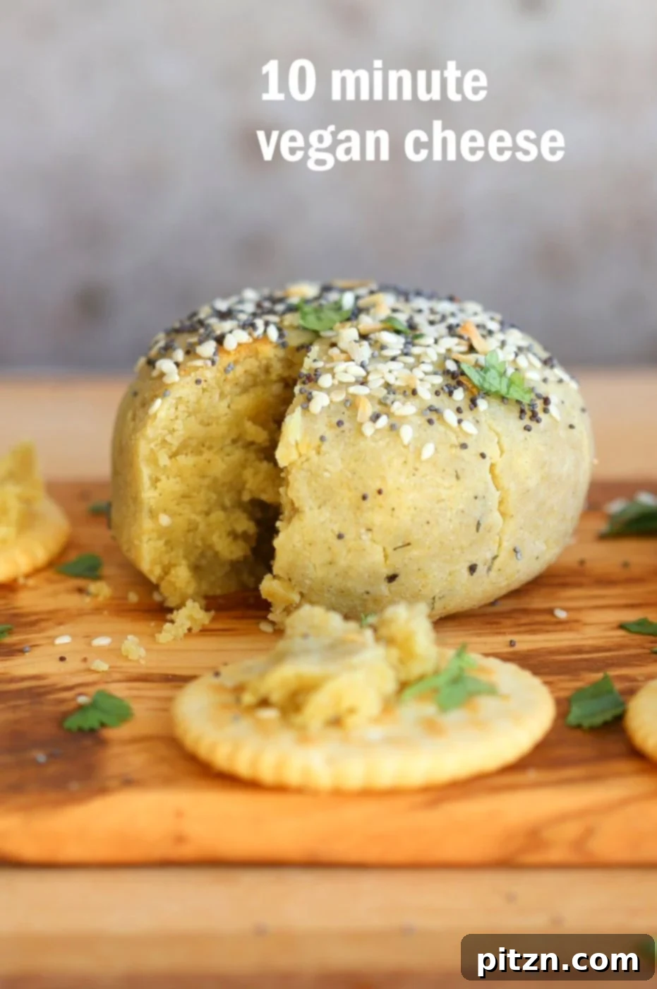 10-minute Everything Bagel Seasoning Vegan Cheese Ball: No soaking, blending, or straining needed! A quick, delicious, gluten-free, and optionally soy-free vegan cheese ball. #vegan #cheese #veganricha | VeganRicha.com