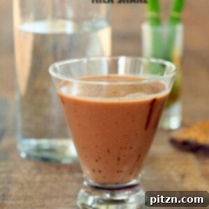 Guilt-Free Vegan Mocha & Dark Chocolate Shakes 2 Side view of a vegan chocolate milkshake, showcasing its appealing texture and color