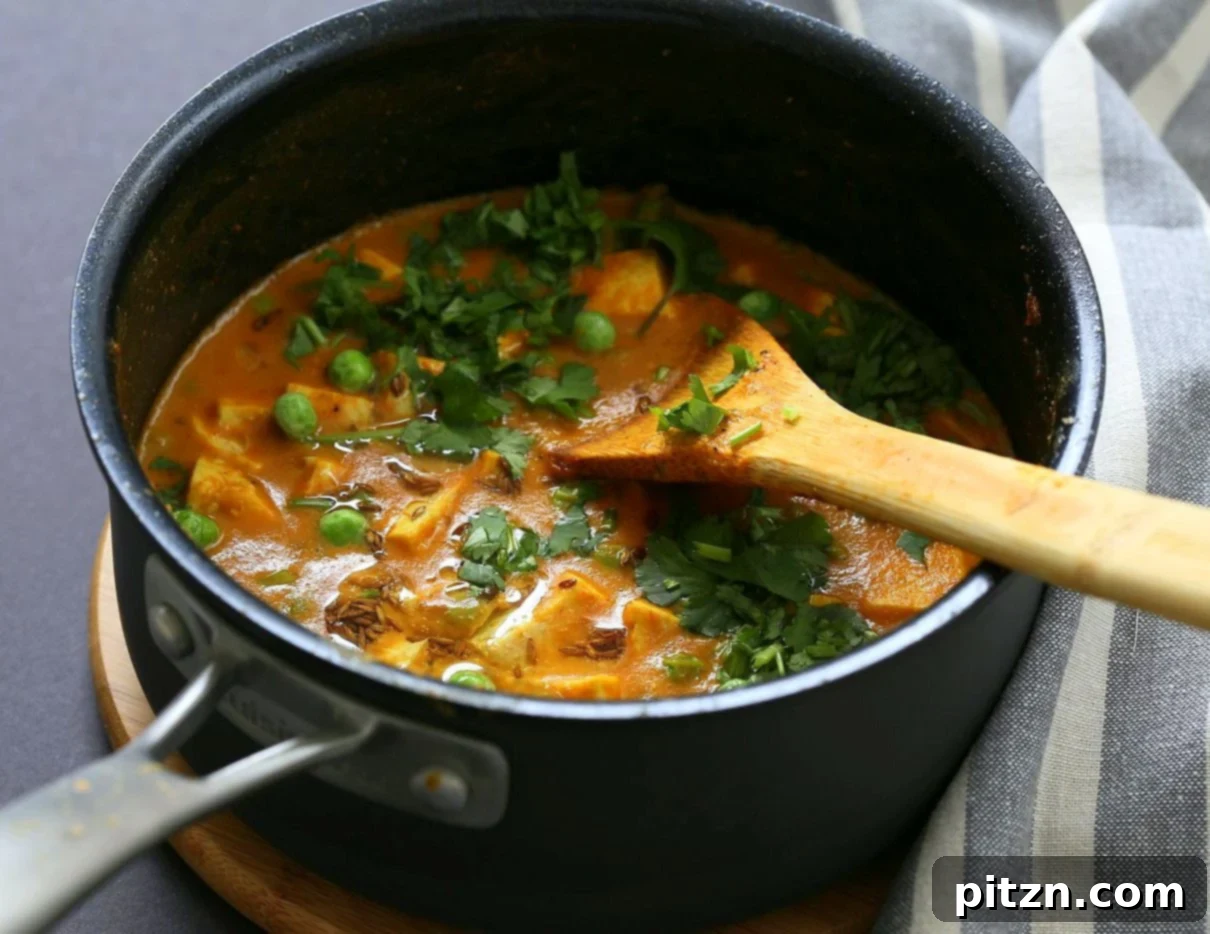 Tofu Matar Masala - Tofu Peas in Blender Masala Sauce. Curried Tofu and peas with a roasted cumin tempering. Vegan Matar Paneer. Gluten-free Recipe. Use chickpeas or veggies to make soy-free #vegan #veganricha #recipe | VeganRicha.com