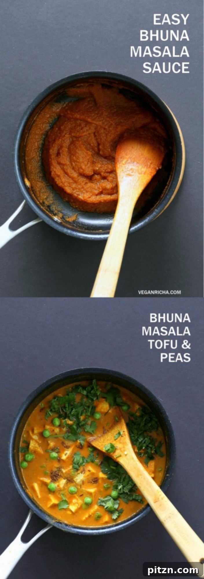 Silky Blender Tofu Matar Masala 4 Easy Bhuna Masala Sauce for Indian curries. 1 Pot 30 Minute Masala Sauce. Bhuna means roasted. Use this roasted masala simmer sauce for quick curries. Add non dairy milk or cashew cream or yogurt. #Vegan #Glutenfree #Recipe #VeganRicha | VeganRicha.com