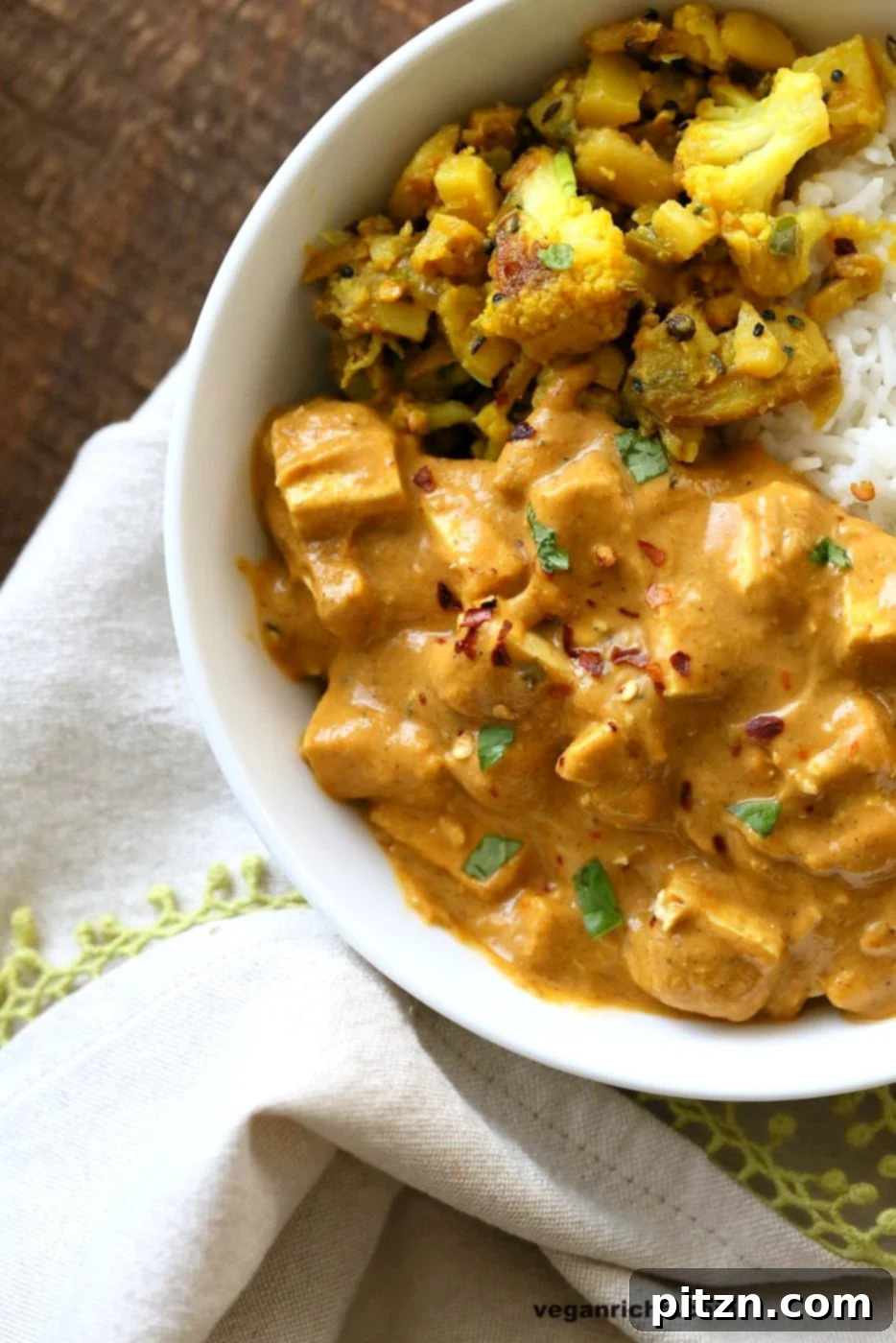Tofu Matar Masala - Tofu Peas in Blender Masala Sauce. Curried Tofu and peas with a roasted cumin tempering. Vegan Matar Paneer. Gluten-free Recipe. Use chickpeas or veggies to make soy-free #vegan #veganricha #recipe | VeganRicha.com