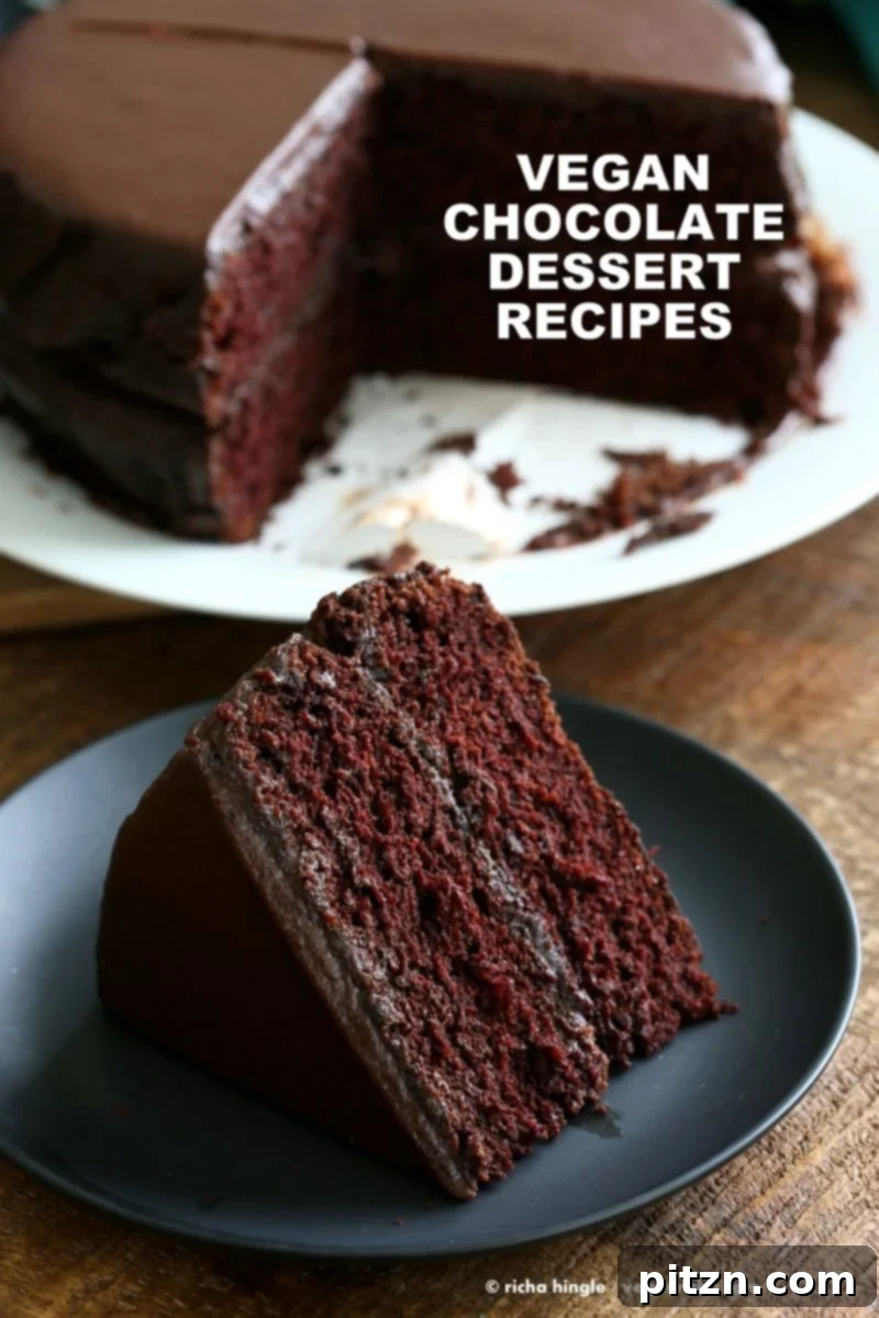 Vegan Chocolate Delights for a Sweet Valentine's Day 2 A stunning array of vegan chocolate desserts including cake slices, brownies, cookies, and truffles, perfect for any celebration or a sweet treat. #vegan #veganricha #valentinesday | VeganRicha.com