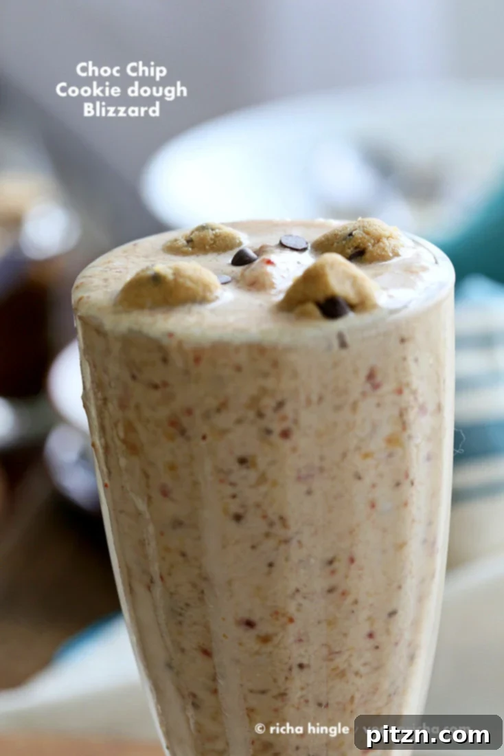 Vegan Chocolate Delights for a Sweet Valentine's Day 11 A delightful Vegan Chocolate Chip Cookie Dough Blizzard. A creamy, blended dessert with chunks of cookie dough. | Vegan Richa