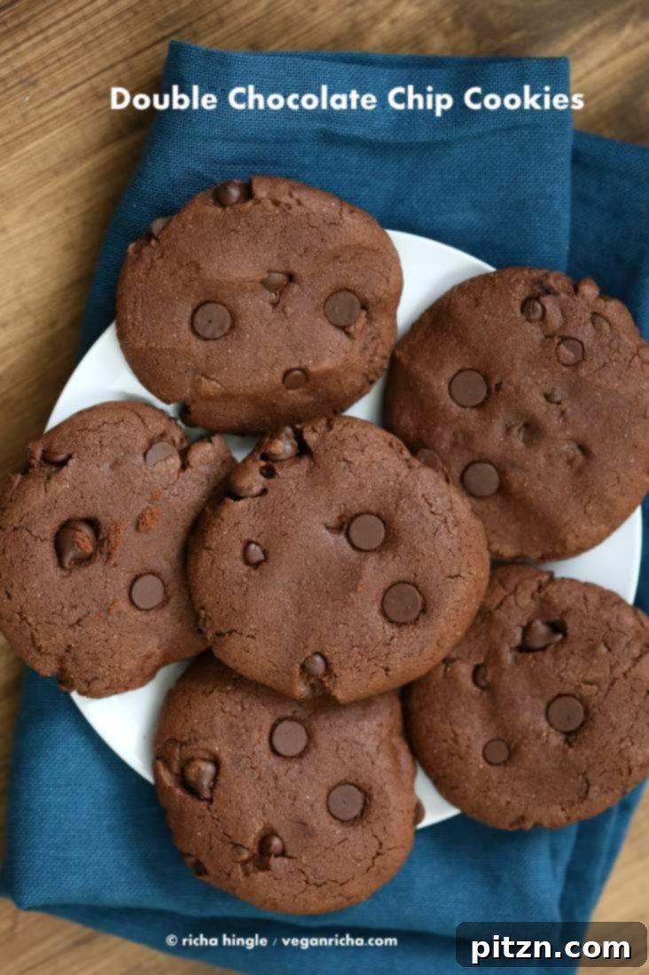 Vegan Chocolate Delights for a Sweet Valentine's Day 18 Irresistible Vegan Double Chocolate Chip Cookies. Rich, intensely chocolatey, and packed with chocolate chips. | Vegan Richa
