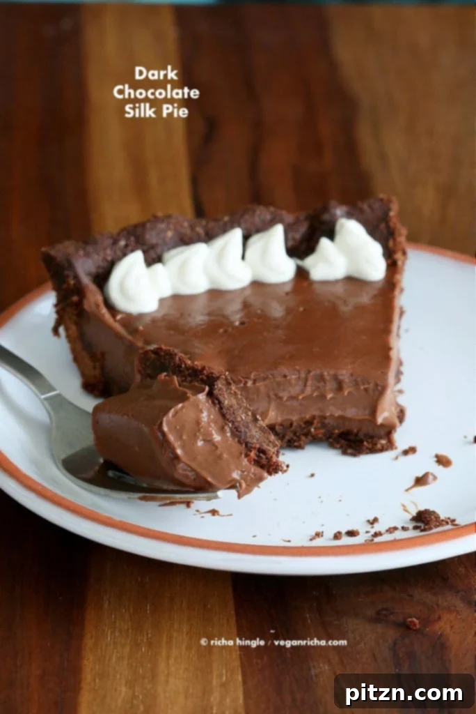 Vegan Chocolate Delights for a Sweet Valentine's Day 20 An incredibly smooth and rich Vegan Dark Chocolate Silk Pie, a sophisticated dessert perfect for Valentine's Day. #vegan #veganricha #valentinesday | VeganRicha.com