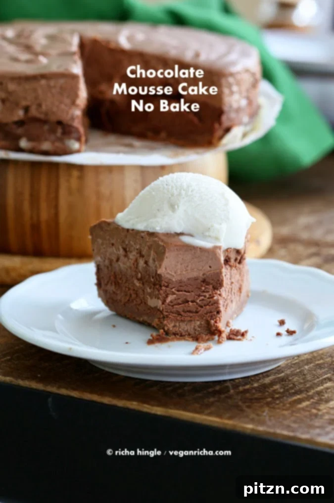 Vegan Chocolate Delights for a Sweet Valentine's Day 5 A decadent Vegan Chocolate Mousse Cake, an exquisite dessert perfect for special occasions like Valentine's Day. #vegan #veganricha #valentinesday | VeganRicha.com
