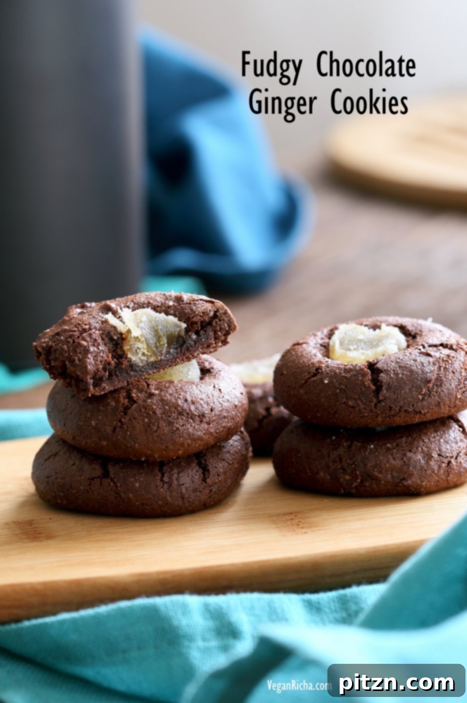 Vegan Chocolate Delights for a Sweet Valentine's Day 8 Fudgy Dark Chocolate Ginger Cookies with Candied Ginger. These flourless cookies are vegan, gluten-free, paleo, and refined oil-free. A delicious recipe from VeganRicha.com