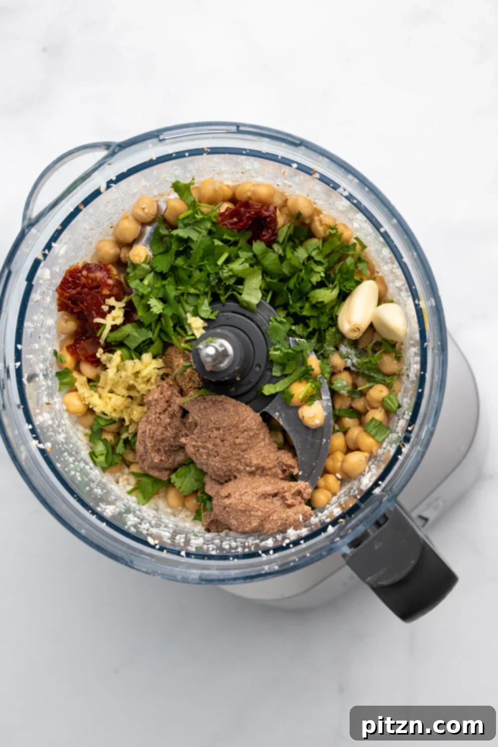 chickpea burger ingredients for making vegan chickpea burger patties in a food processor