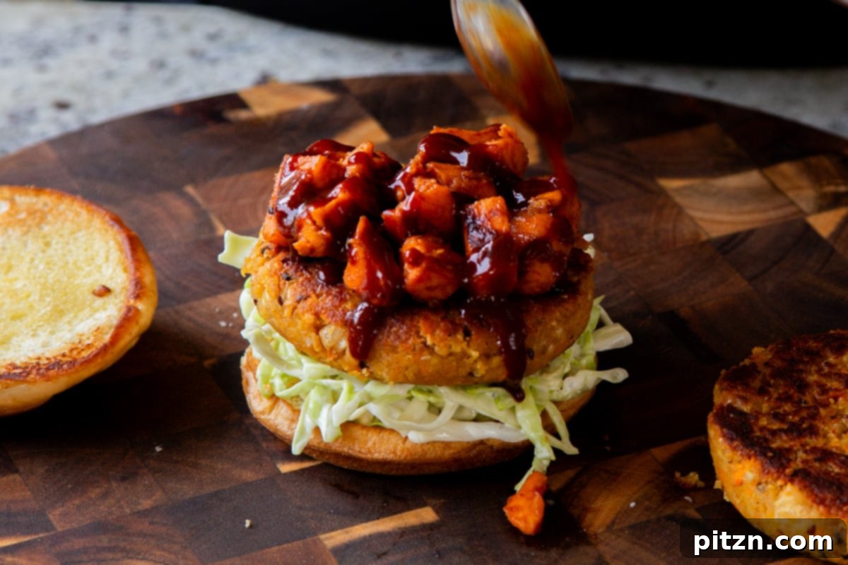 Hearty Peanut Carrot White Bean Burgers 15 Step 10: A delicious cross-section of the White Bean Burger with all its flavorful components.